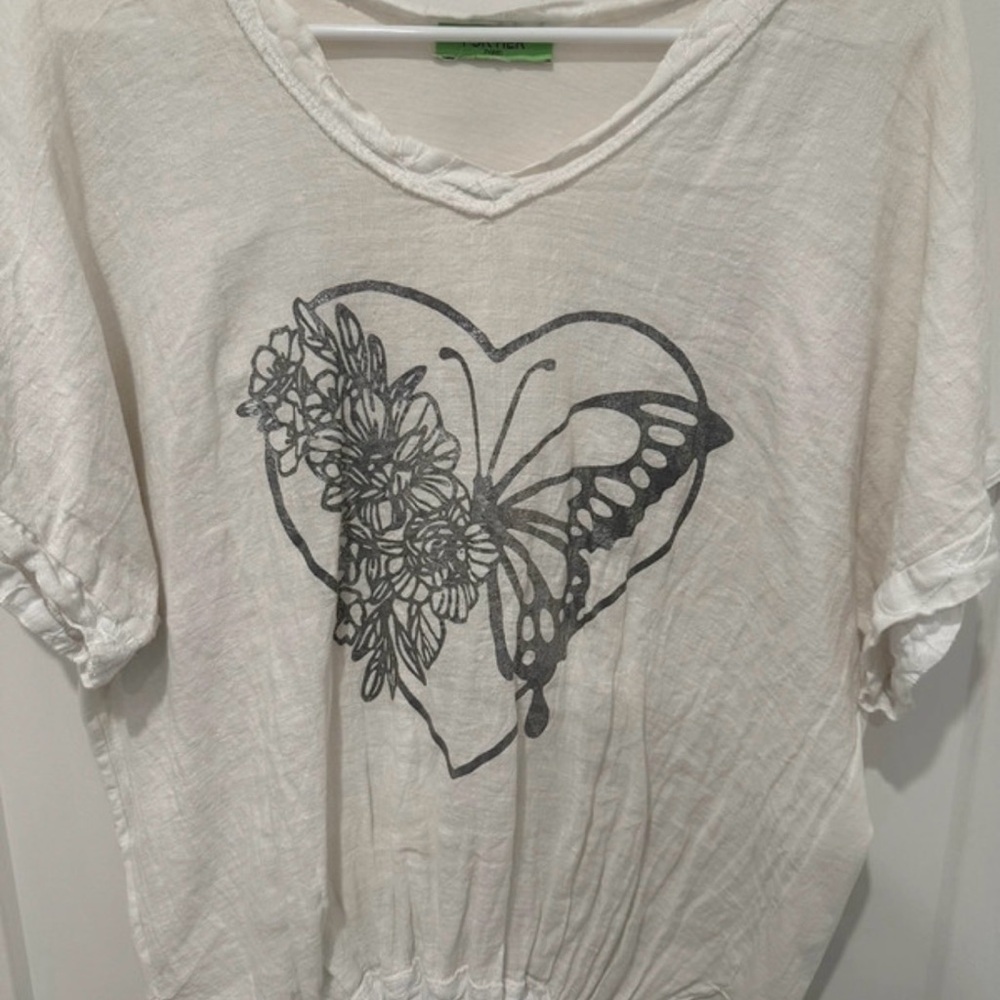White Graphic Heart Butterfly Top